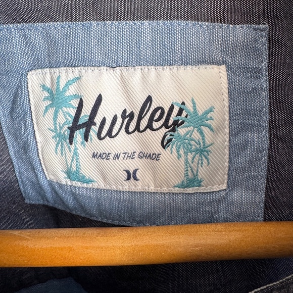 Hurley Men's Chambray Woven Short Sleeve‎ Button Up Cotton Shirt Blue XXL Casual - Picture 3 of 14